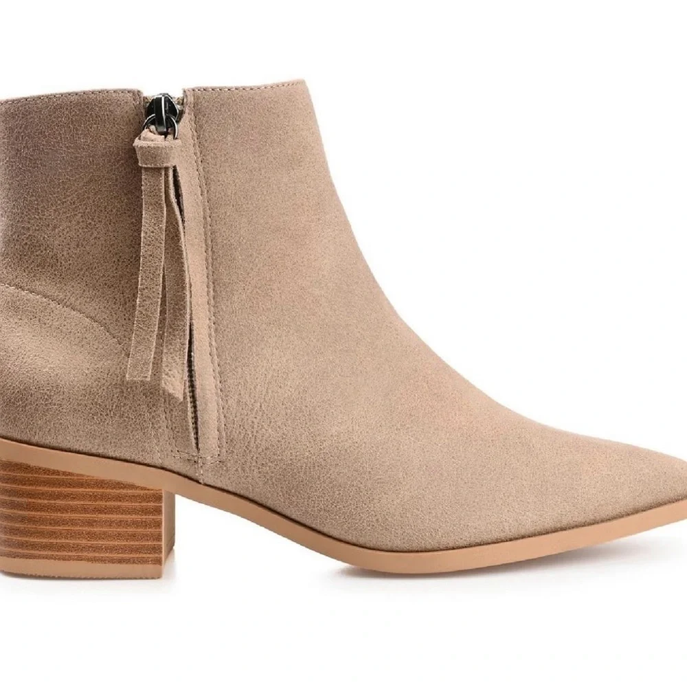 Journee Collection Tan Faux Suede Ankle Booties with Western Flair